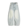 Y2K Spliced Light Baggy Denim Curved Barrel Jeans