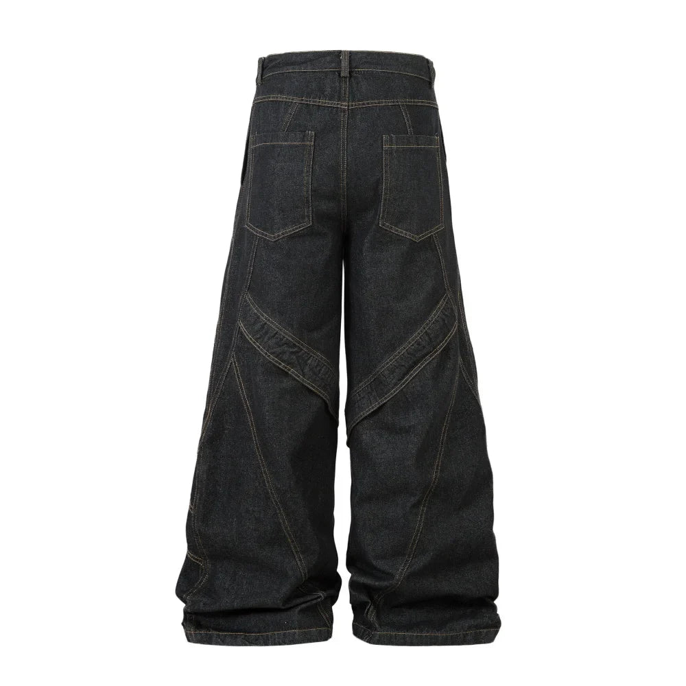 Spliced Patchwork Wide Leg Baggy Jeans — dettaglio del tessuto