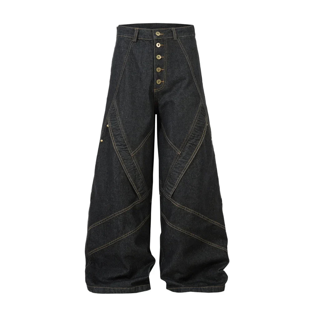 Spliced Patchwork Wide Leg Baggy Jeans — vista frontale