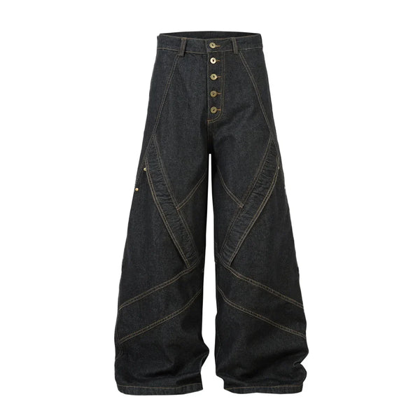 Spliced Patchwork Wide Leg Baggy Jeans — vista frontale