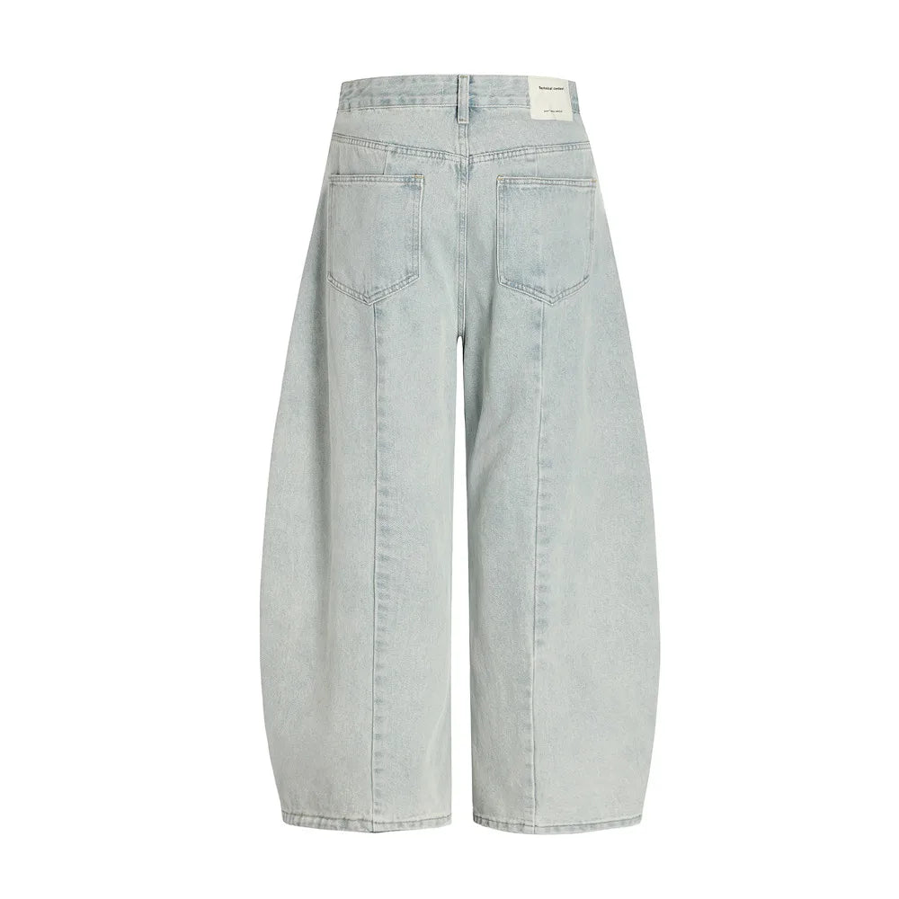 Spliced Washed Baggy Denim Curved Barrel Jeans — dettaglio