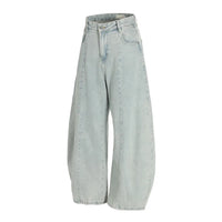 Spliced Washed Baggy Denim Curved Barrel Jeans — vista posteriore