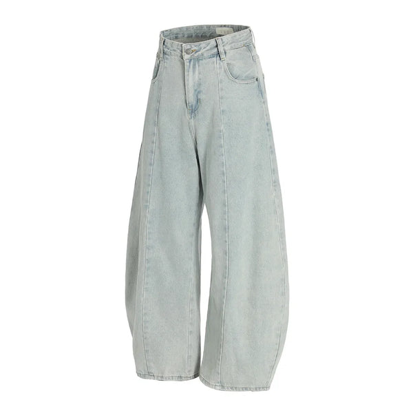Y2K Spliced Washed Baggy Denim Curved Barrel Jeans
