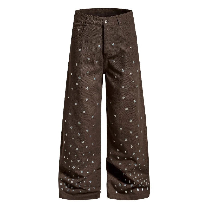 Square Rhinestone Wide Leg Jeans — vista frontale