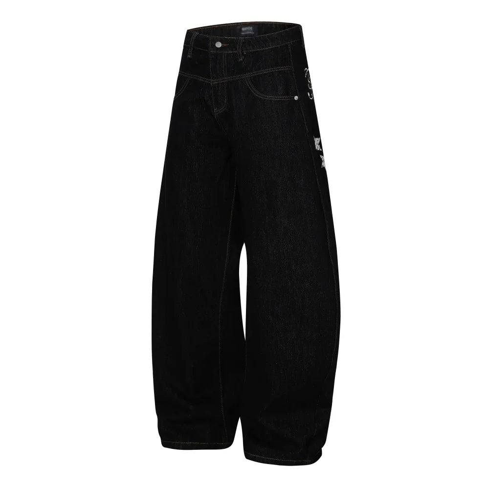 Star Letter Print Baggy Denim Curved Barrel Jeans — dettaglio