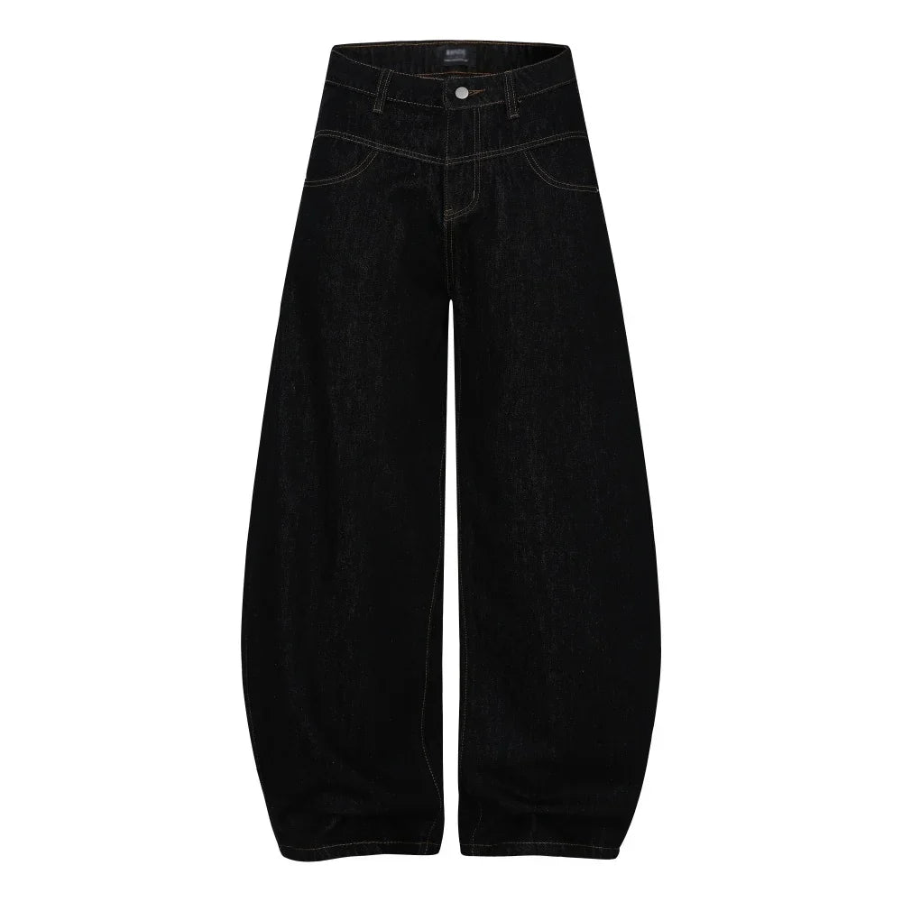 Star Letter Print Baggy Denim Curved Barrel Jeans — vista frontale