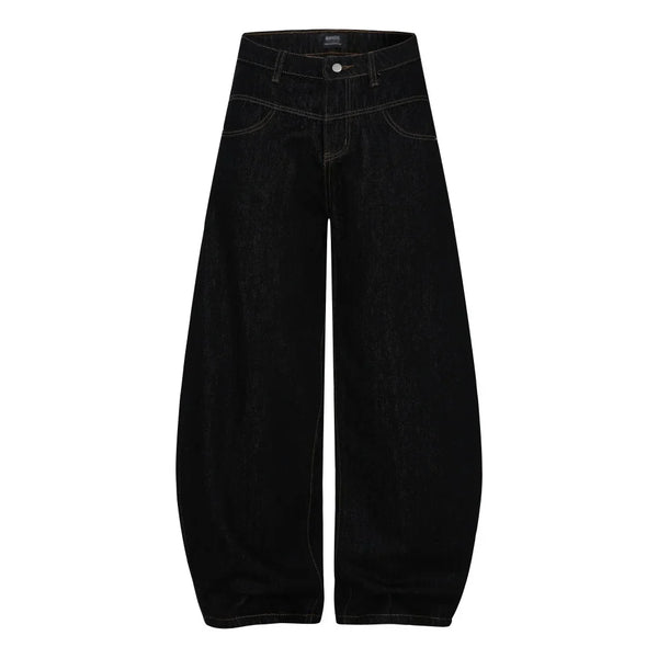 Star Letter Print Baggy Denim Curved Barrel Jeans — vista frontale