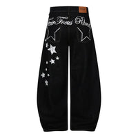 Star Letter Print Baggy Denim Curved Barrel Jeans — vista posteriore