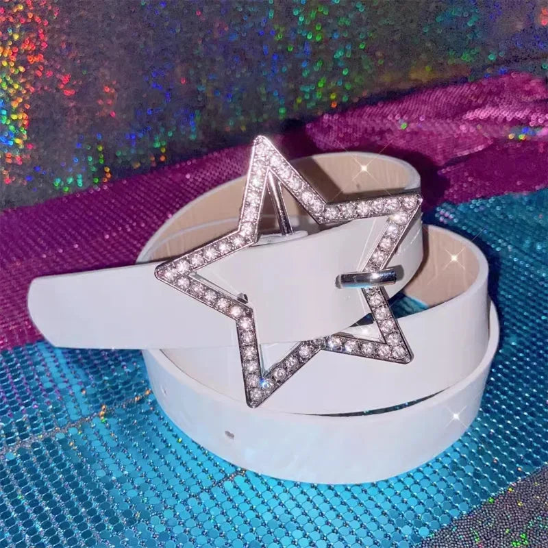 Star Sparkle Buckle Faux Leather Belt — dettaglio del tessuto