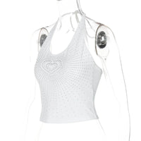 Stoned Heart White Backless Halter Top — vista laterale