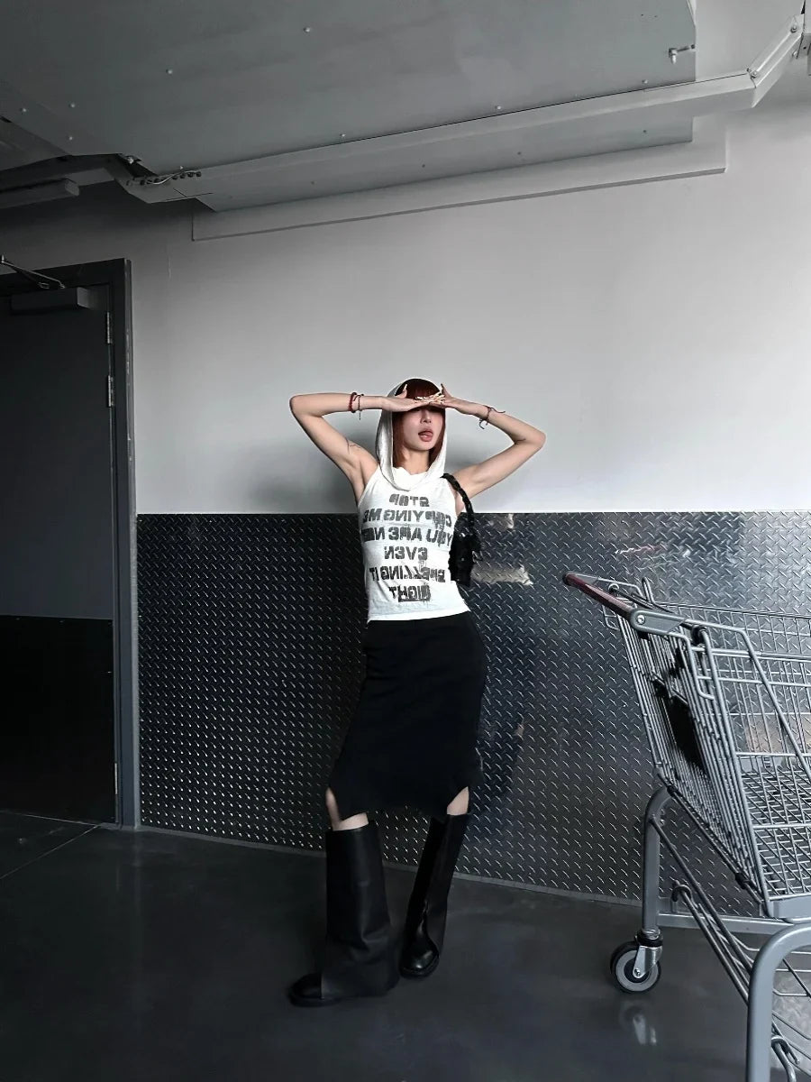 Stop Copying Me Sheer Mesh Hooded Tank Top — dettaglio