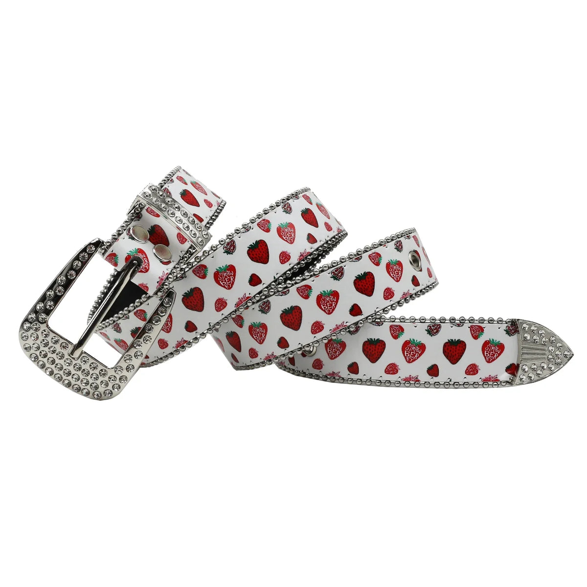 Strawberry Graphic Faux Water Diamond Rhinestone Belt — dettaglio