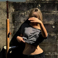 Streetwear Striped Off Shoulder Top — dettaglio