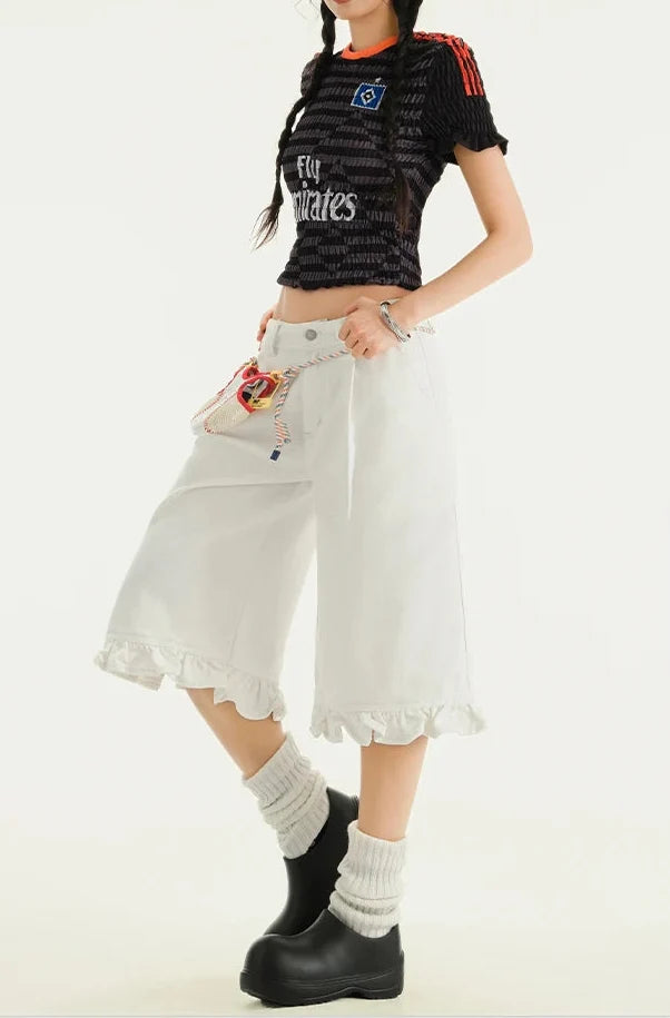 Streetwear Womens Denim Shorts Jorts — vista laterale