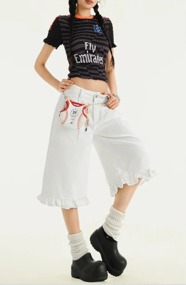 Streetwear Womens Denim Shorts Jorts — dettaglio del tessuto