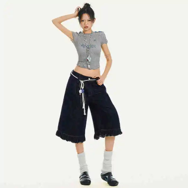 Streetwear Womens Denim Shorts Jorts — vista frontale