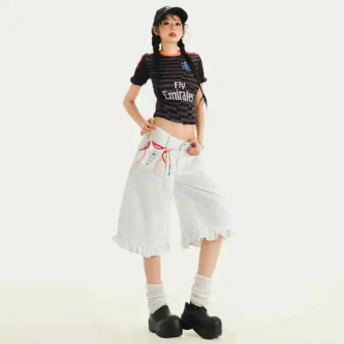 Streetwear Womens Denim Shorts Jorts — vista posteriore