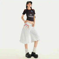 Streetwear Womens Denim Shorts Jorts — vista posteriore