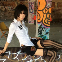 Striped Crest Three Quarter Print Aesthetic Shirt — in alternativa