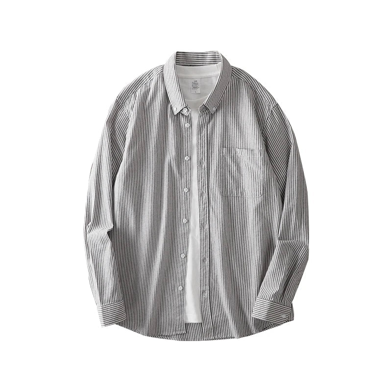 Striped Long Sleeve Button Down Shirt — vista frontale