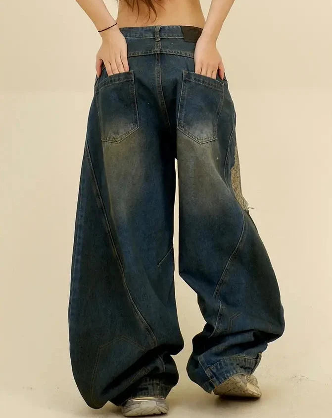 Super Baggy Distressed Womens Jeans — dettaglio della stampa