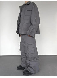 Super Wide Leg Khaki Zip Off Cargo Trousers — vista posteriore