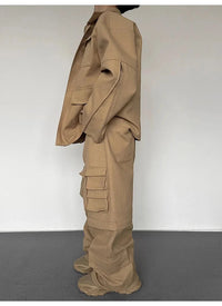 Super Wide Leg Khaki Zip Off Cargo Trousers — dettaglio della stampa