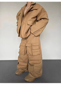 Super Wide Leg Khaki Zip Off Cargo Trousers — vista completa