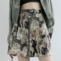 Sweet Cat Print A Line High Waist Mini Skirt — vista posteriore