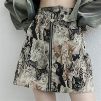 Sweet Cat Print A Line High Waist Mini Skirt — vista frontale