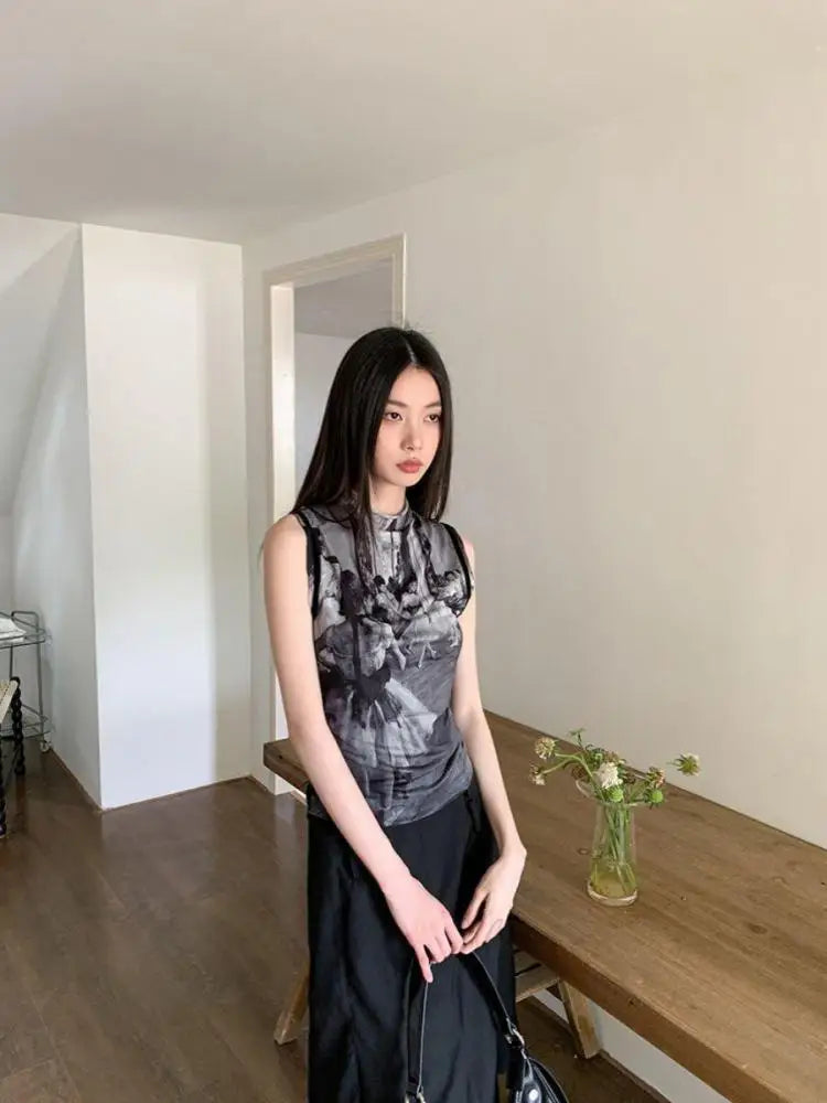 Thin Mesh Turtleneck Tank Top — vista posteriore