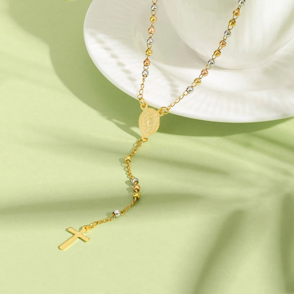 Three Color Beaded Cross Pendant Necklace — vista frontale