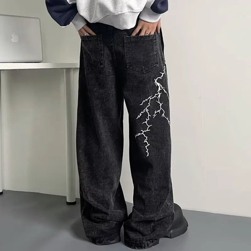Thunder and Lightning Black Baggy Jeans — vista posteriore