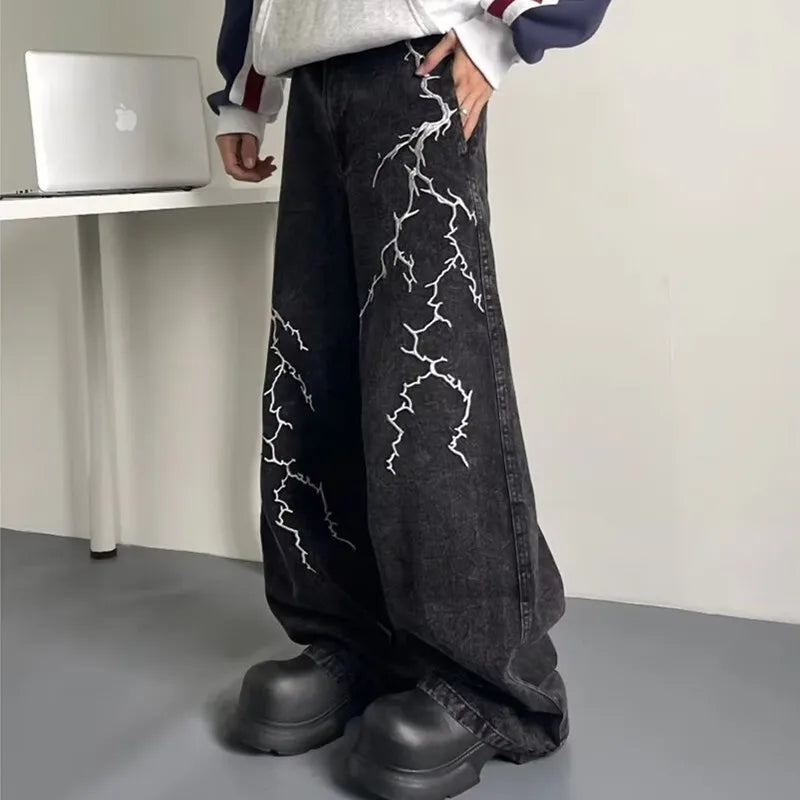 Thunder and Lightning Black Baggy Jeans — dettaglio della stampa