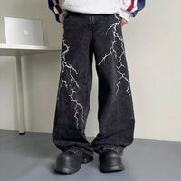 Thunder and Lightning Black Baggy Jeans — vista frontale