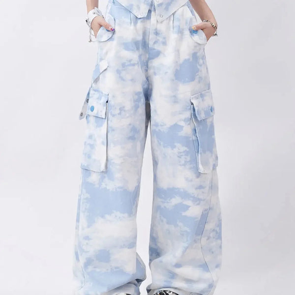 Tie Dyed Wide Leg Cargo Trousers — vista frontale