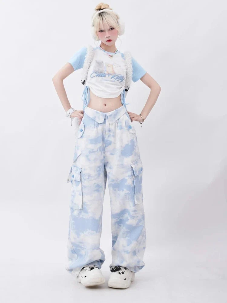 Tie Dyed Wide Leg Cargo Trousers — vista posteriore