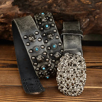 Tiger Locomotive Blue Stud Genuine Leather Belt — dettaglio della stampa