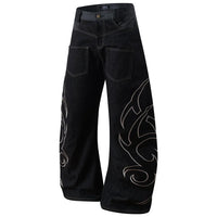 Tribal Embroidered Baggy Wide Leg Barrel Jeans — dettaglio