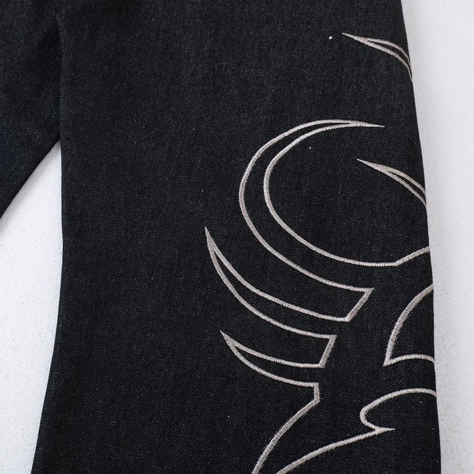 Tribal Embroidered Baggy Wide Leg Barrel Jeans — in alternativa