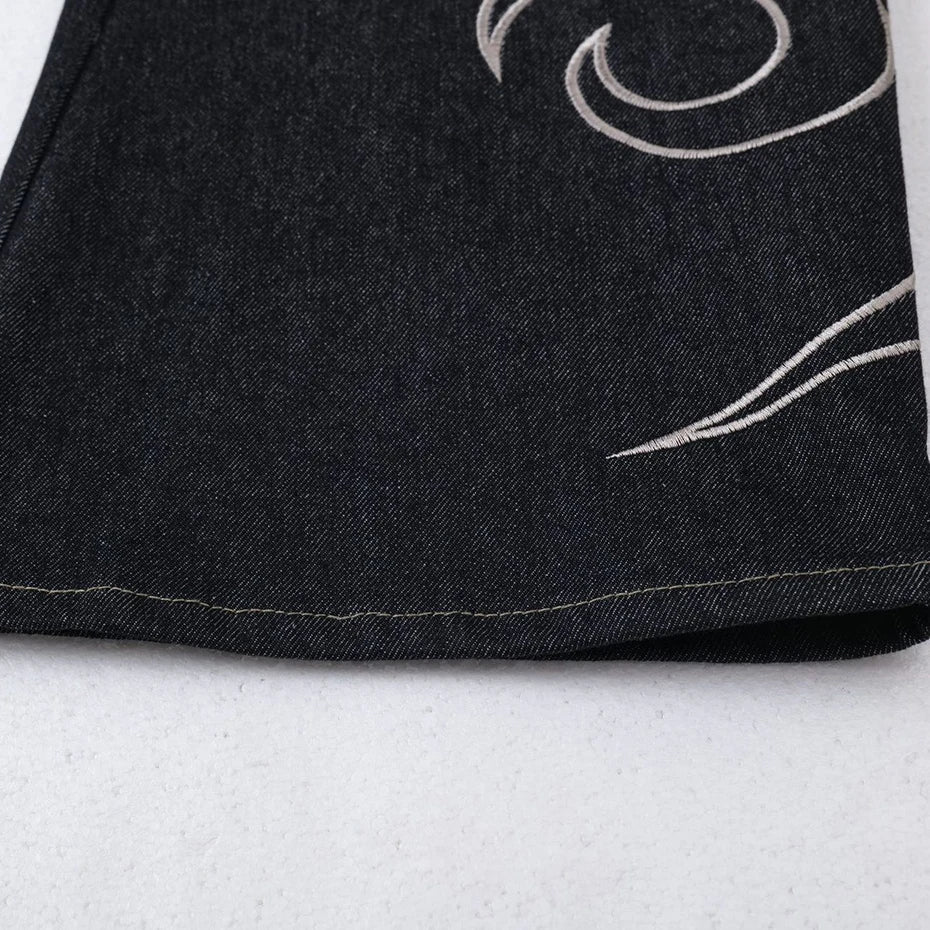 Tribal Embroidered Baggy Wide Leg Barrel Jeans — vista laterale