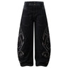 Y2K Tribal Embroidered Baggy Wide Leg Barrel Jeans