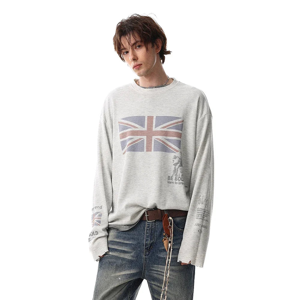 Union Jack Retro Waffle Texture Long Sleeve Top — dettaglio della stampa