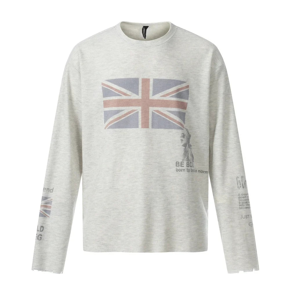 Union Jack Retro Waffle Texture Long Sleeve Top — vista frontale