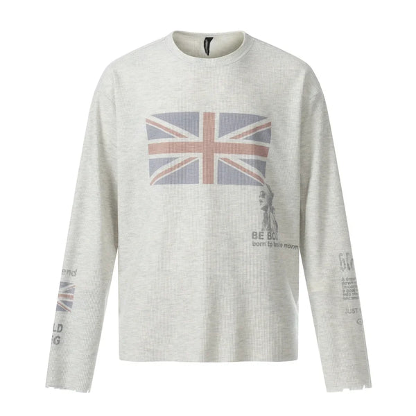 Union Jack Retro Waffle Texture Long Sleeve Top — vista frontale