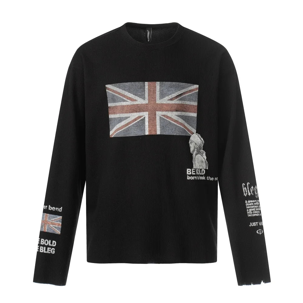 Union Jack Retro Waffle Texture Long Sleeve Top — vista posteriore