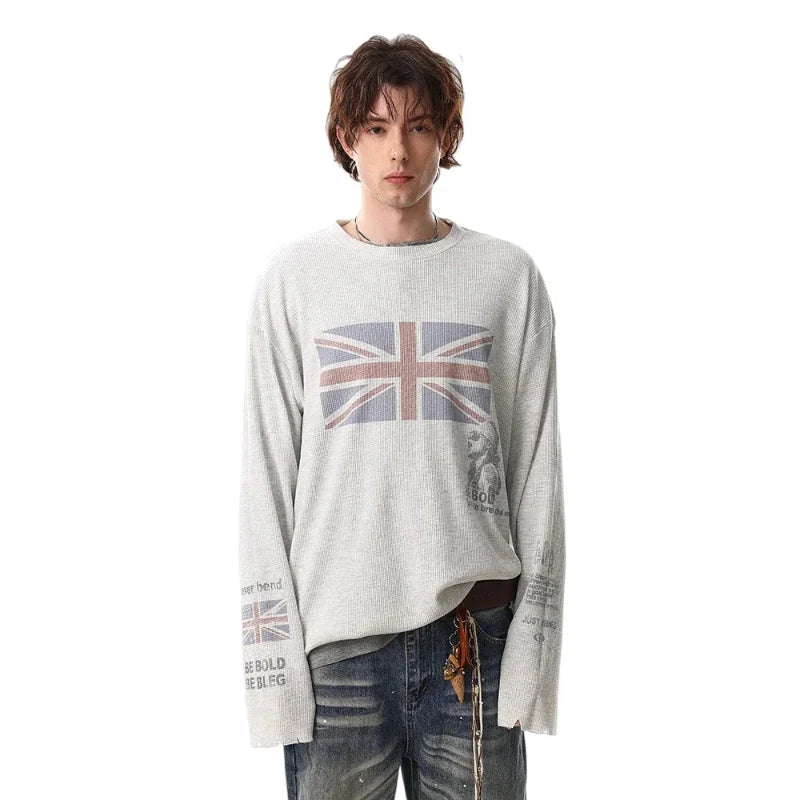 Union Jack Retro Waffle Texture Long Sleeve Top — dettaglio