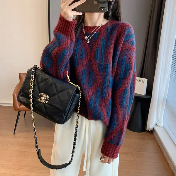 Vintage Aesthetic Baggy Knit Jumper Sweater — vista frontale