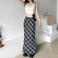 Vintage Aesthetic Plaid High Waist Maxi Skirt — dettaglio del tessuto