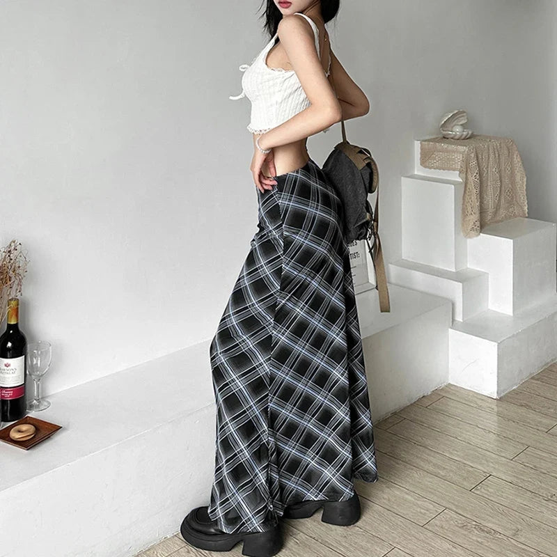 Vintage Aesthetic Plaid High Waist Maxi Skirt — dettaglio della stampa